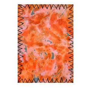 Vibrant Orange Abstract Artwork with Zig-Zag Border