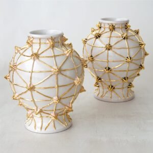 Diamanti White Ceramic With Black and Gold Details Vase - Alternative view 4