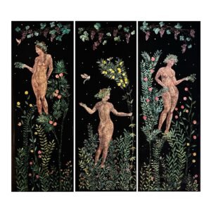 Florae Incantata Tri-Panel Black Velvet Tapestry - Main view